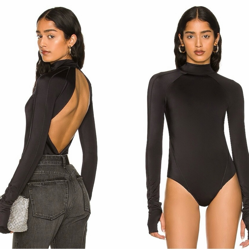 REVOLVE Black Long-Sleeve Open-Back Swim Bodysuit